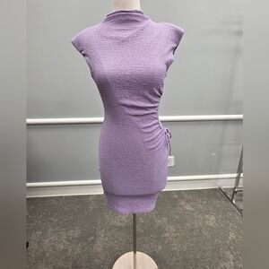 Astr Lilac Textured Rouched Mini Dress with Side Cutout